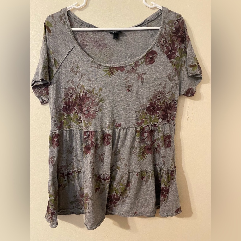 Torrid Gray Floral Tiered Babydoll Top